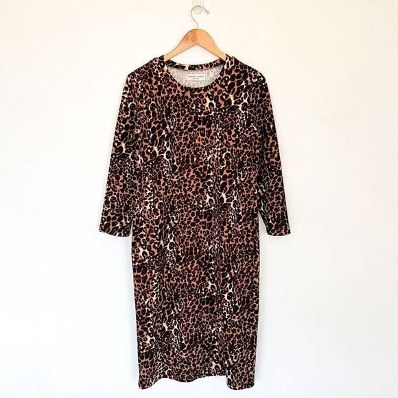 Sonnet James Women’s Leopard Modest Mob Wife Stretch Fitted 3/4 Sleeve Knee Leng - Picture 2 of 9
